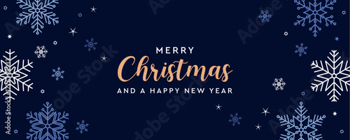 merry christmas greeting card with snowflake and stars vector illustraion