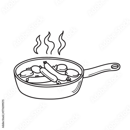 Hot pan filled with spicy sausages