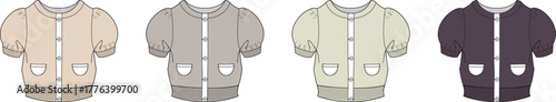 A set of charming cardigan illustrations, featuring diverse colors and a pocket detail