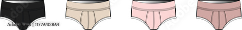 Set of four female undergarments in varying flesh tones and black for diverse skin complexions