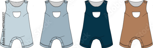 Collection of Baby Rompers in Various Colors Blue, Navy, and Tan Overalls for Infants