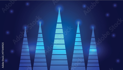 Blue digital technology background with glowing upward trending arrows and scattered lights