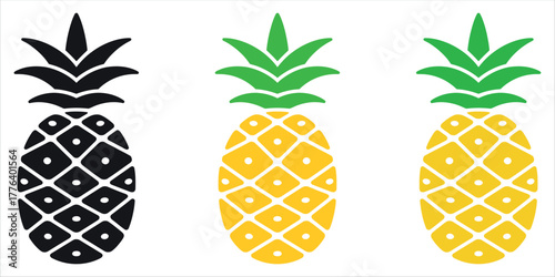 Tropical Pineapple Fruit Icon Vector Element. Minimalist logo design symbolizing Exoticism, Refreshment, Sweetness, Hospitality, Healthy Food, and Summer. Perfect for juice brands, resorts, fruit.