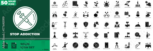 Stop Addiction Solid Editable Icons set. Vector illustration in modern thin solid style of Stop Addiction icons: addiction, alcohol, drug, etc