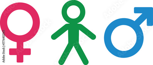 Male, Female & Child Family Symbols Vector Icon Set for Restroom Public Signage