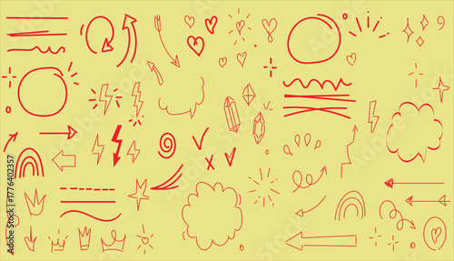 .hand drawn doodle element heart abstract items lines arrows vector illustration