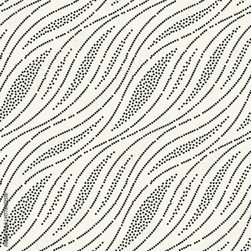 Vector seamless pattern. Modern dotted texture. Repeating abstract background. Diagonal dotted waves. Graphic wavy stripes. Can be used as a swatch in illustrator.