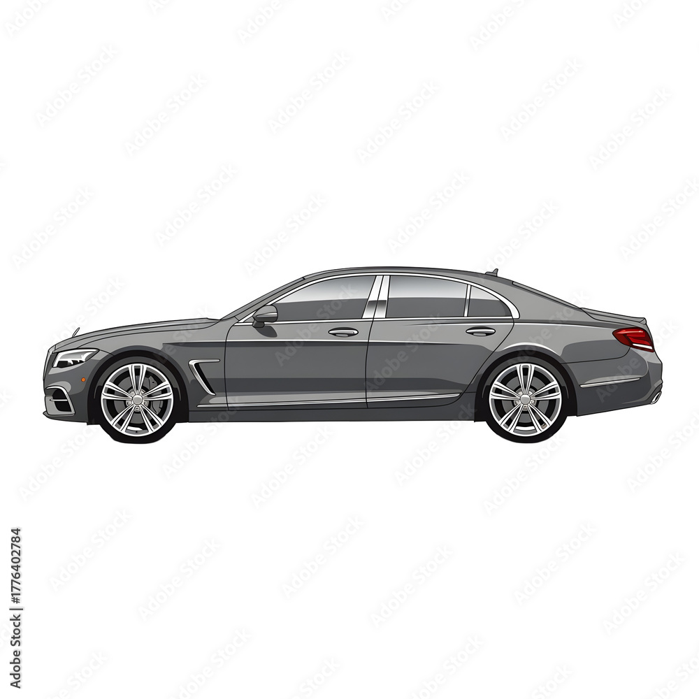Obraz premium Illustration of a gray sedan car isolated on transparent background with a sleek design