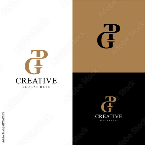 The TGP initial logo is combined into one and interconnected, all looking sophisticated and elegant.