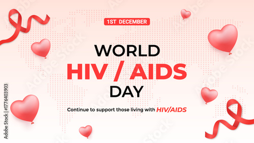 World HIV  AIDS Day Celebration Global Support, Hearts, and Ribbon Imagery