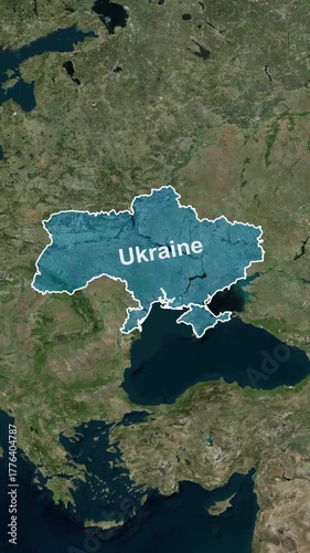 Zoom on the map of Ukraine in vertical format