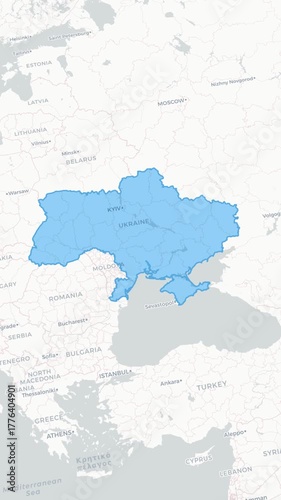 Zoom on the map of Ukraine in vertical format