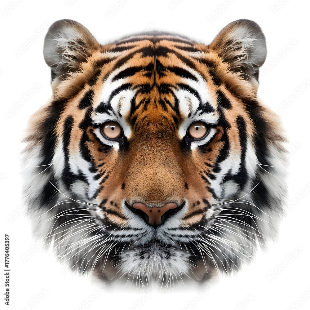 Naklejka premium Majestic Tiger Face Close-Up – Wild Animal Portrait Photography