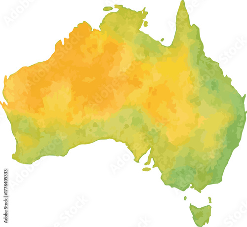 Vector watercolor illustration of map of Australia