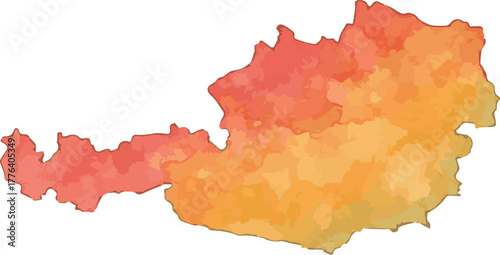 Vector watercolor illustration of map of Austria
