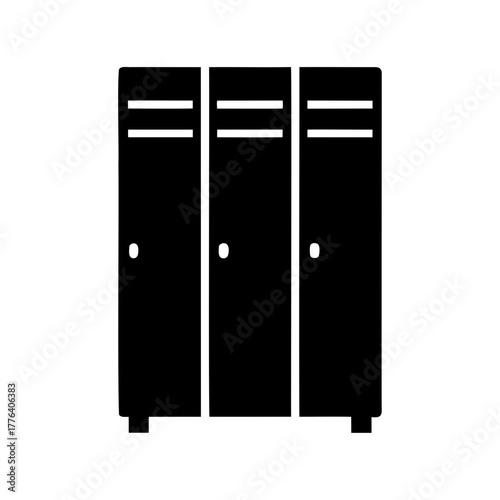 Three black metal lockers stacked side by side in an abstract design
