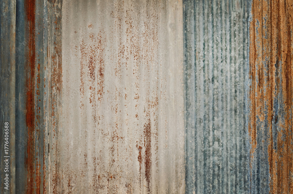 Fototapeta premium Old zinc wall texture background, rusty on galvanized metal panel sheeting.