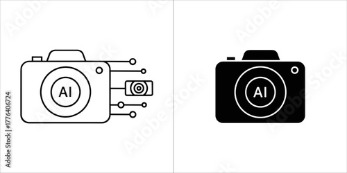 Artificial intelligence camera icon, technology concept