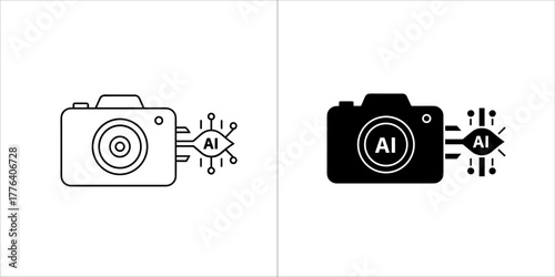 Ai camera icon with eye symbol, artificial intelligence concept