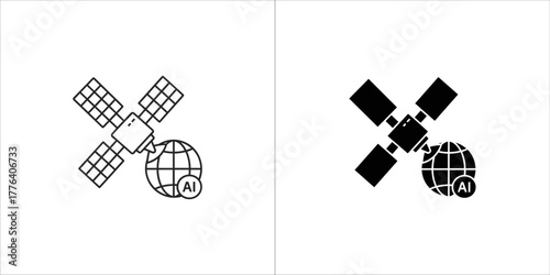 Satellite orbiting earth with ai symbol, global technology concept