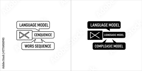 Language model concept with word sequence and complex model illustration