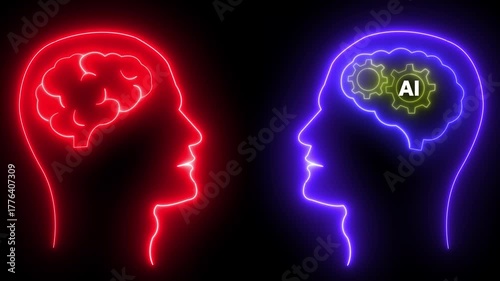 Wallpaper Mural brain vs artificial intelligence neon animated head human brain vs brain head ai neon alpha,  Duel of views. Torontodigital.ca