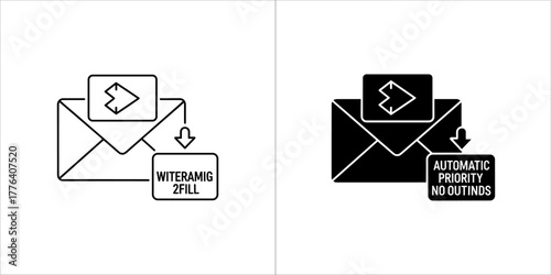 Two icons representing email routing, one in outline and one in solid black