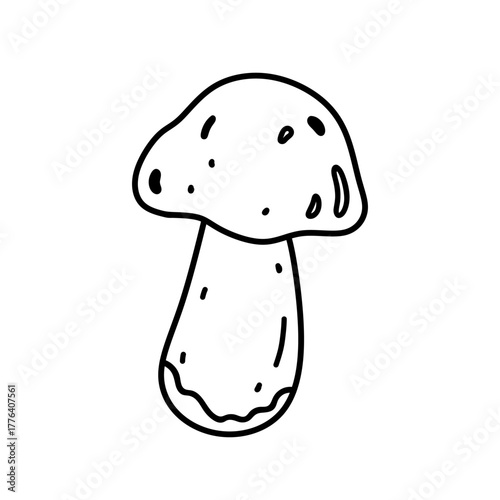 Cute mushroom isolated on a white background. Vector hand-drawn illustration in doodle style. Perfect for decorations, logo, autumn and forest themes, various designs.