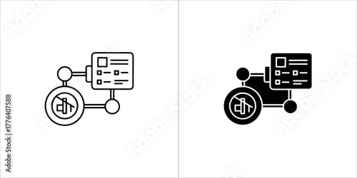 Checklist and network diagram icon with prohibition sign