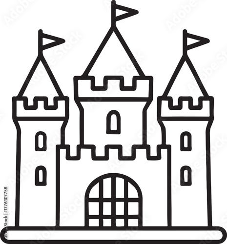 Castle Line Art Vector Icon for Fairy Tales and Medieval Designs