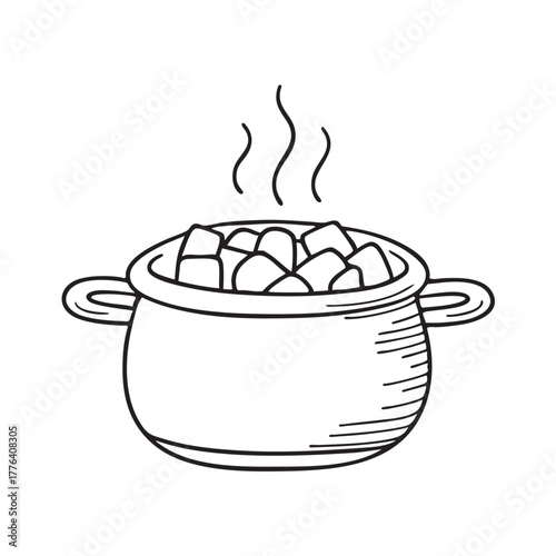 Earthenware pot filled with slow-cooked vegetables