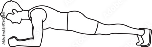 Person doing plank exercise, core strength and fitness concept, minimalist line art, isolated on white background.