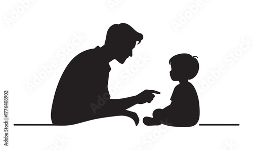 Silhouette of Father Teaching and Learning With His Children at Sunset