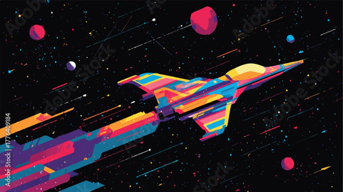 Colorful Spaceship Soaring Through Starry Galaxy Exploration of the Universe Futuristic Journey Through Space Cosmos Illustration With Colorful Details