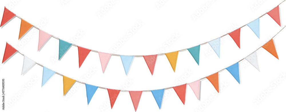 Obraz premium Bunting garland pennant triangle colorful festive banner with cheerful mood