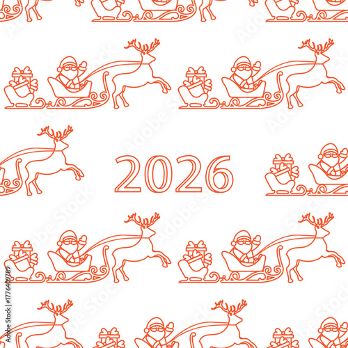 Seamless pattern featuring Santa on sleigh with reindeer for Christmas 2026 celebration