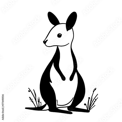 Wallaby. Wallaby simple black and white line art vector logo