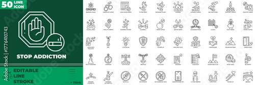 Stop Addiction Line Editable Icons set. Vector illustration in modern thin line style of Stop Addiction icons: addiction, alcohol, drug, etc