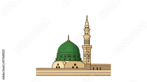 Beautiful Green Dome of Masjid Nabawi with Minarets
