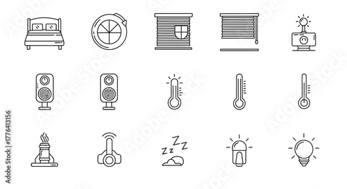 smart home automation icons a system for controlling temperature light and sleep providing a convenient lifestyle and optimizing home energy usage