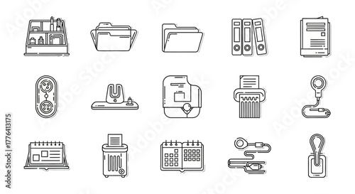 office supplies icons essential stationery symbols for workplace efficiency and organization representing productivity and tools for office tasks