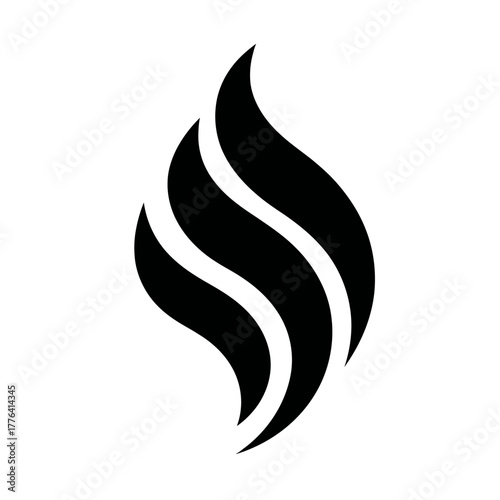 Abstract black flame icon on white background symbolizing energy or heat