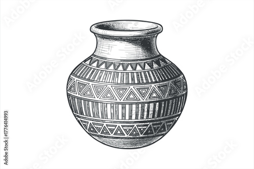 Vintage sketch of a tribal clay pot
