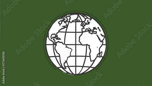 Clean and modern linear illustrations of the planet Earth, accurate continental outlines, longitude and latitude lines, and abstract global concepts in minimal vector style.