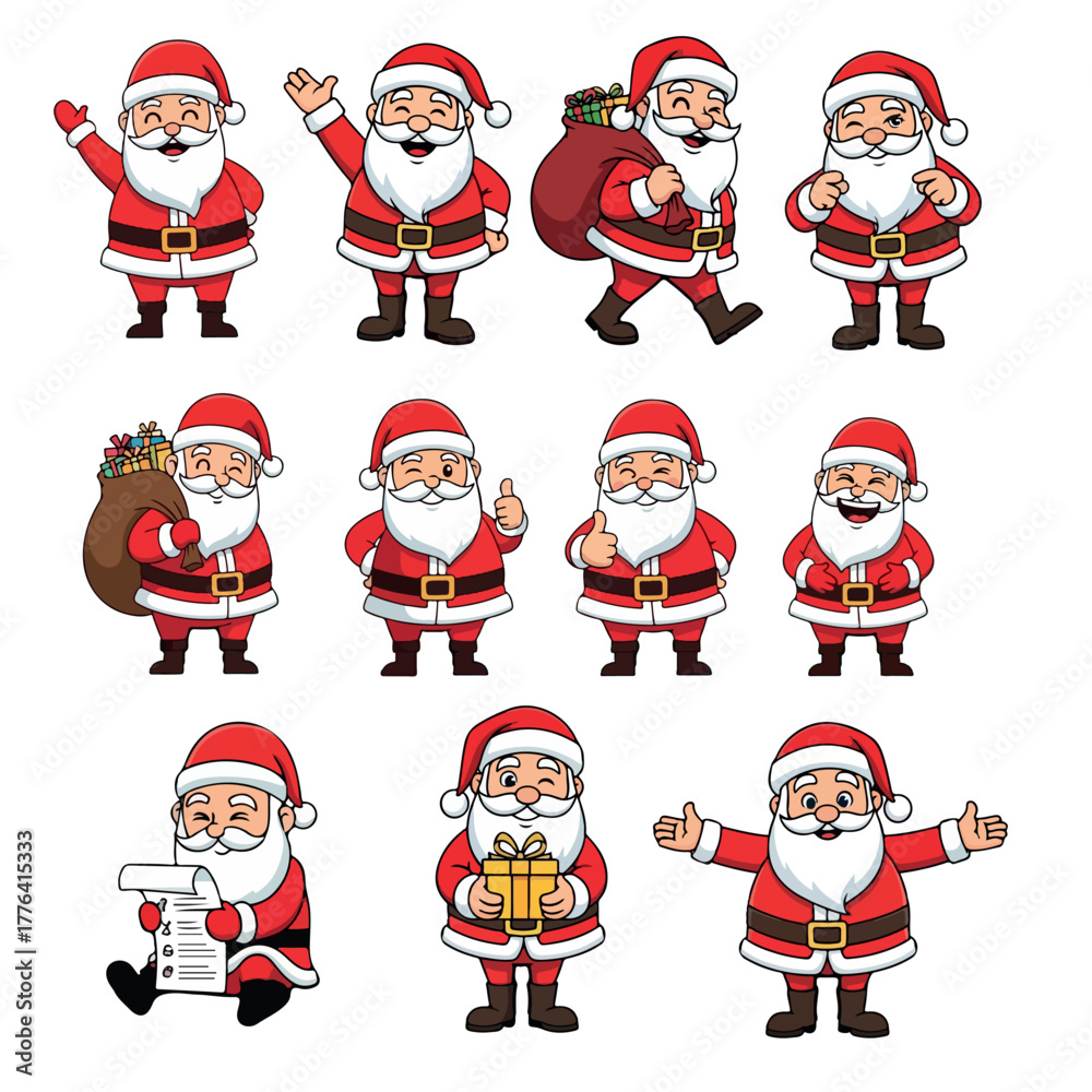 Fototapeta premium Santa Claus cartoon character set , vector style