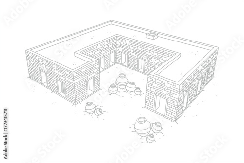 Ancient Courtyard House Illustration