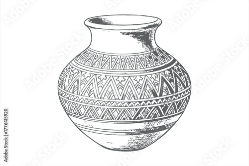 Decorated Vintage Clay Pot