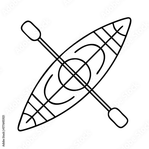Simple outline graphic of a canoe and paddle for water sports