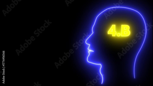 Human head line icon animation.4B one billion neon glowing cyan color text animation. Neon 4B text animation. on black background.