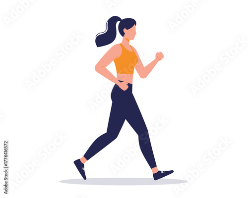 Fit woman with ponytail jogging outdoors in athletic wear healthy lifestyle and fitness activity concept